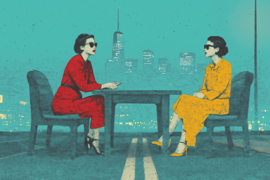 two women interviewing each other