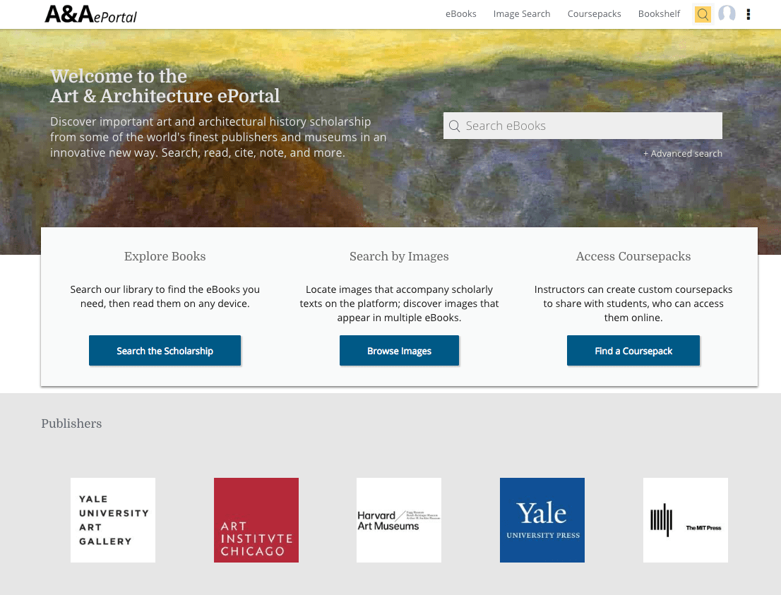 Entry page of the Art & Architecture ePortal