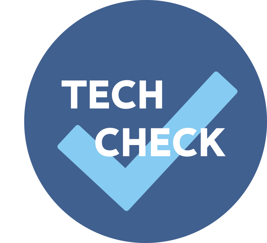 Tech Check logo with a light blue check mark in the background.