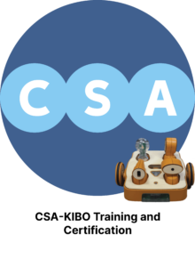 CSA logo with a small KIBO robot in front of it to the bottom right.