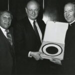Fr. Monan with Mayor Ed Koch of New York City and Mayor Theodore Mann of Newton, January 18, 1984