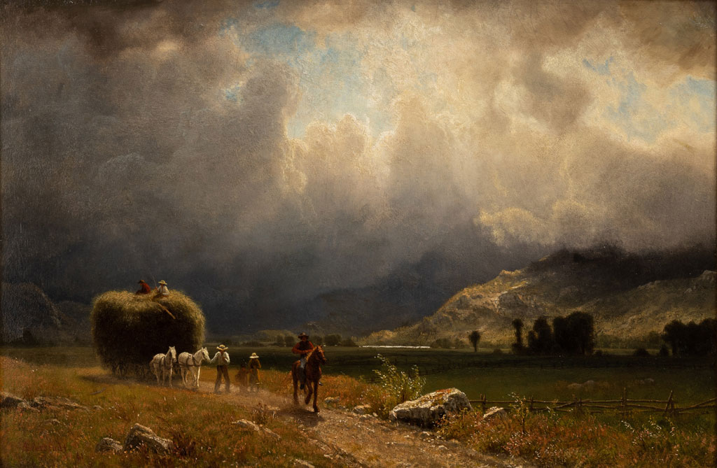 The Approaching Storm: White Mountain View with Hay Wagon and Figures